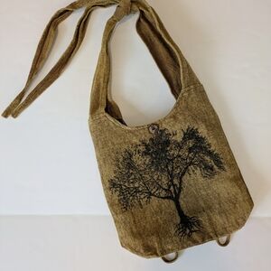 Boho Tree Print Earth David Bag in Olive Brown